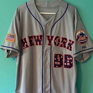 NY Mets July 4th Replica Road Grey Jersey with BB by Majestic Size 48